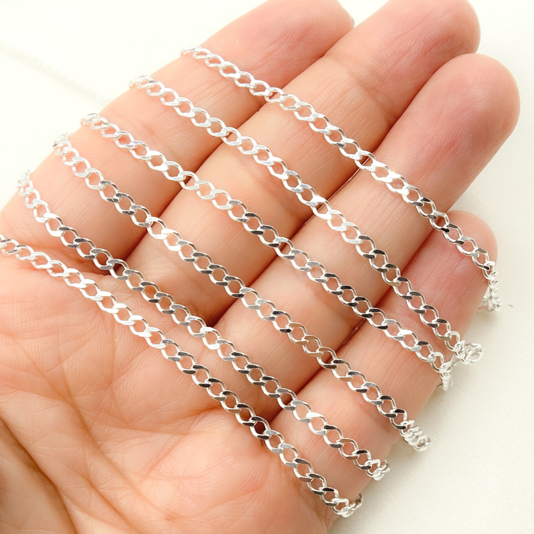 Z88SS. Sterling Silver Miami Flat Curb Link Chain