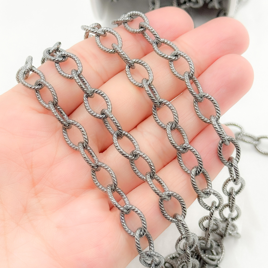 Black Rhodium Sterling Silver Textured Cable Chains