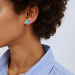 Load image into Gallery viewer, 14K Solid Yellow Gold Turquoise Rectangle Stud Earring
