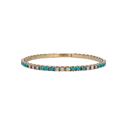 BNM68560. 14K Solid Yellow Gold Diamond and Gemstone Bangle