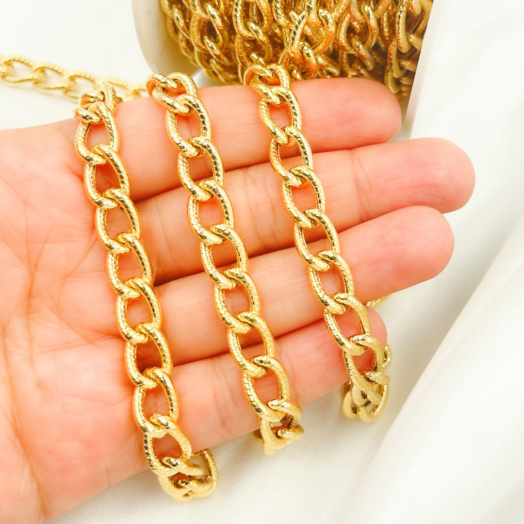 V53GP. Gold Plated 925 Sterling Silver Textured Curb Link Chain