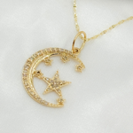 Load image into Gallery viewer, 14K Solid Gold Diamond Charm with Moon and Stars. GDP606A