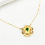 Load image into Gallery viewer, CN96235EM4. 14k Solid Gold Emerald Heart and Diamond Necklace