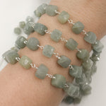 Load image into Gallery viewer, Shop Now Milky Aquamarine Cube Faceted Sterling Silver Wire Chain