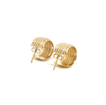 Load image into Gallery viewer, 15850018990. 14K Solid Gold Ribbed Hollow Hoop Earrings