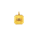 Load image into Gallery viewer, 14K Solid Gold Square Evil Eye Pendant with Diamonds and Emerald. GDP299