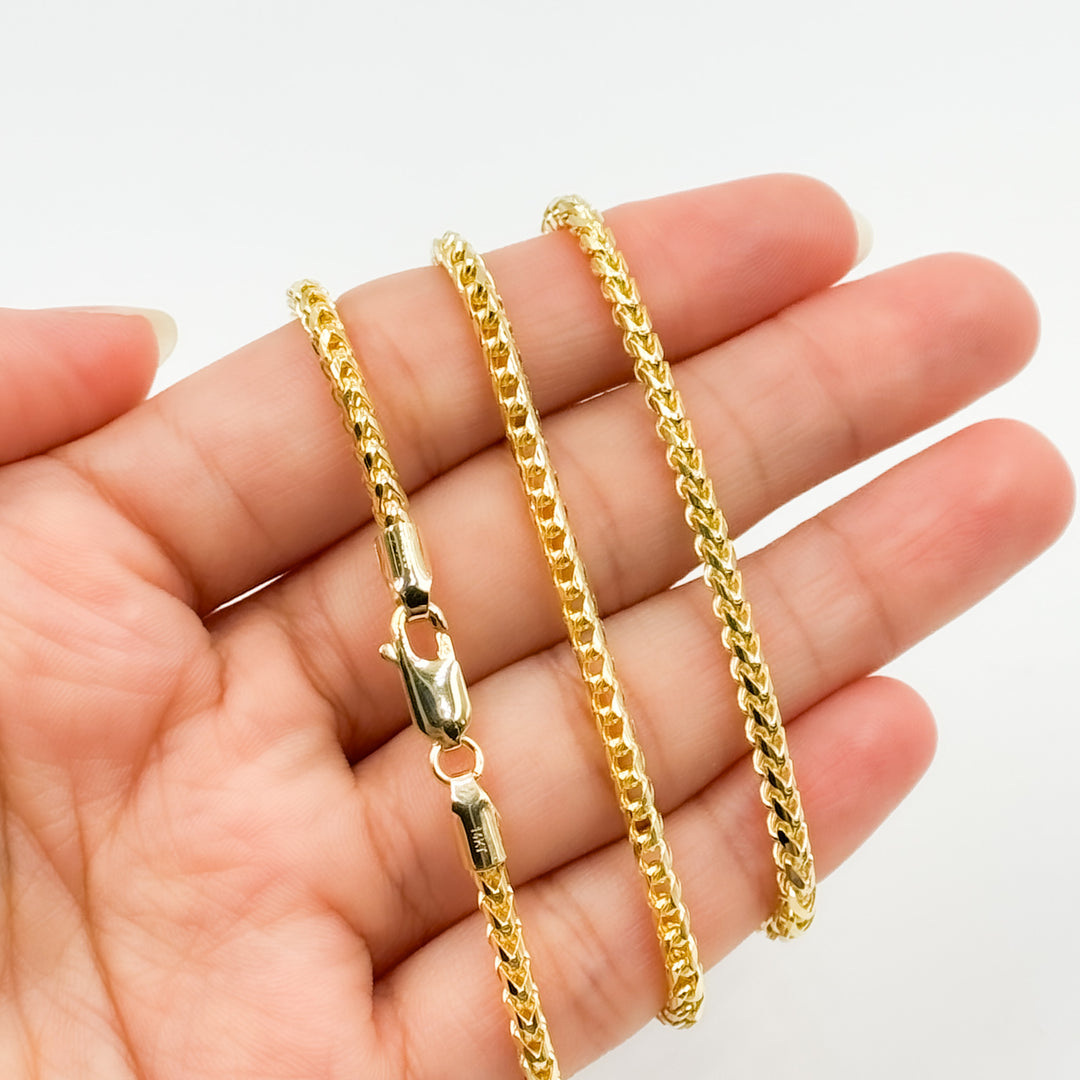 14k Solid Yellow Gold Wheat Chain