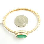 Load image into Gallery viewer, KG91. 14K Solid Gold Diamonds Bangle and Oval Shape in the Center with Diamonds and Emerald