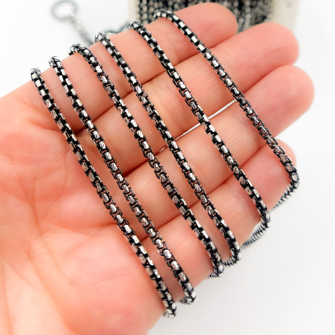 Black Rhodium and Sterling Silver Diamond Cut Box Chain
