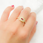 Load image into Gallery viewer, 14K Solid Yellow Gold Diamond and Ruby Rectangle Ring.