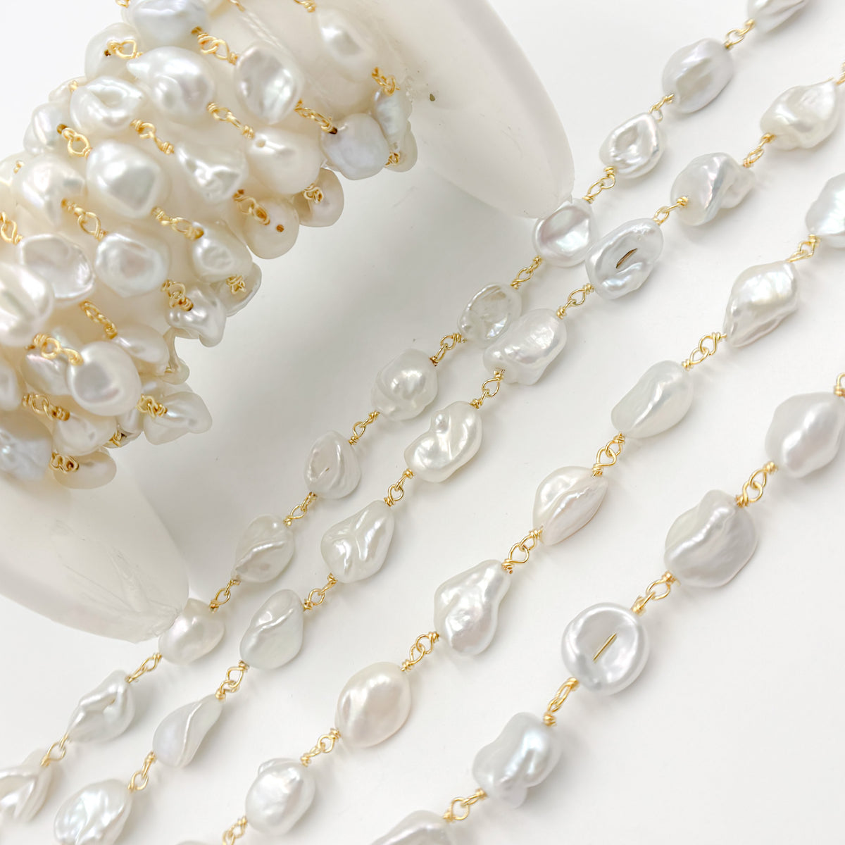 Shop Now Gold Plated Wire Freshwater Grey Nugget Pearl Chain