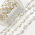 Load image into Gallery viewer, Shop Now Gold Plated Wire Freshwater Grey Nugget Pearl Chain