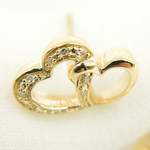 Load image into Gallery viewer, EFA50694. 14K Solid Gold and Diamonds 2 Heart Earrings