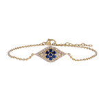 Load image into Gallery viewer, 14K Solid Gold Diamond and Blue Sapphire Eye Bracelet