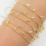Load image into Gallery viewer, Sterling Silver Gold Plated Pearl & CZ Dangle Wire Chain