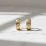 Load image into Gallery viewer, EHF57592. 14K Solid Yellow Matte Gold Diamond Hoop Earring