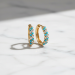 Load image into Gallery viewer, EHE56872. 14K Solid Gold Diamonds and Turquoise Hoops