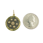 Load image into Gallery viewer, KSG03. Sterling Silver Black Rhodium with Diamonds Circle Shape Charm with Flowers and Stars in the Center