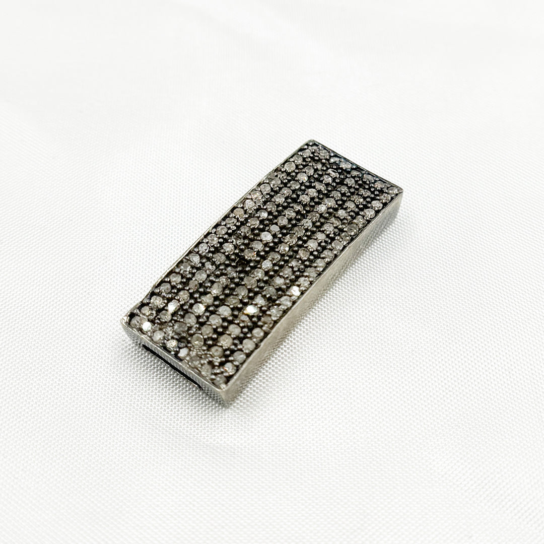 Pave Diamond & 925 Sterling Silver Black Rhodium Curved Long Rectangle Bead. DC953
