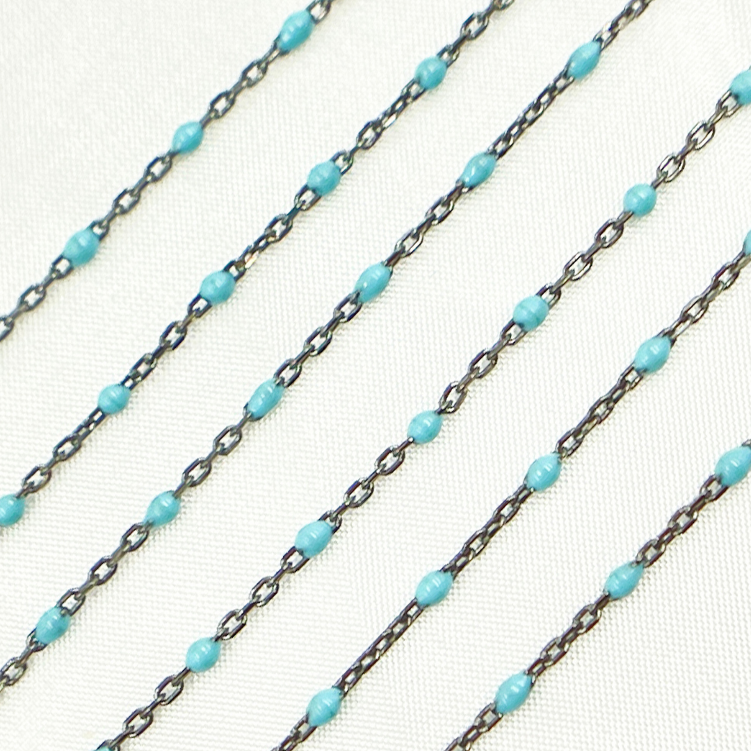 Oxidized 925 Sterling Silver Enamel Turquoise Color Cable Chain.  V203TUROX