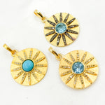 Load image into Gallery viewer, DSP067. Diamond Sterling Silver Round Sun Pendant with Gemstone