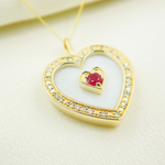 Load image into Gallery viewer, PHD38684MOP. 14k Solid Gold Mother of Pearl, Diamonds & Ruby Heart Pendant