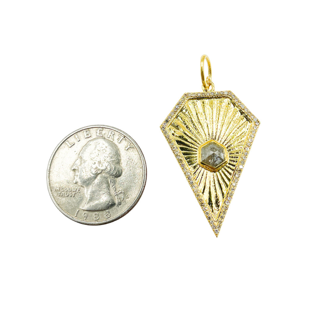KG60. 14K Solid Gold Diamond Shaped Charm with Diamonds