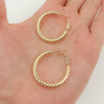 Load image into Gallery viewer, 14K Gold Fancy Ribbed Hollow Hoop Earrings