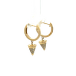 Load image into Gallery viewer, EHF56666. 14k Solid Yellow Gold Diamond Huggie Hoop with Dangle Cone Earrings