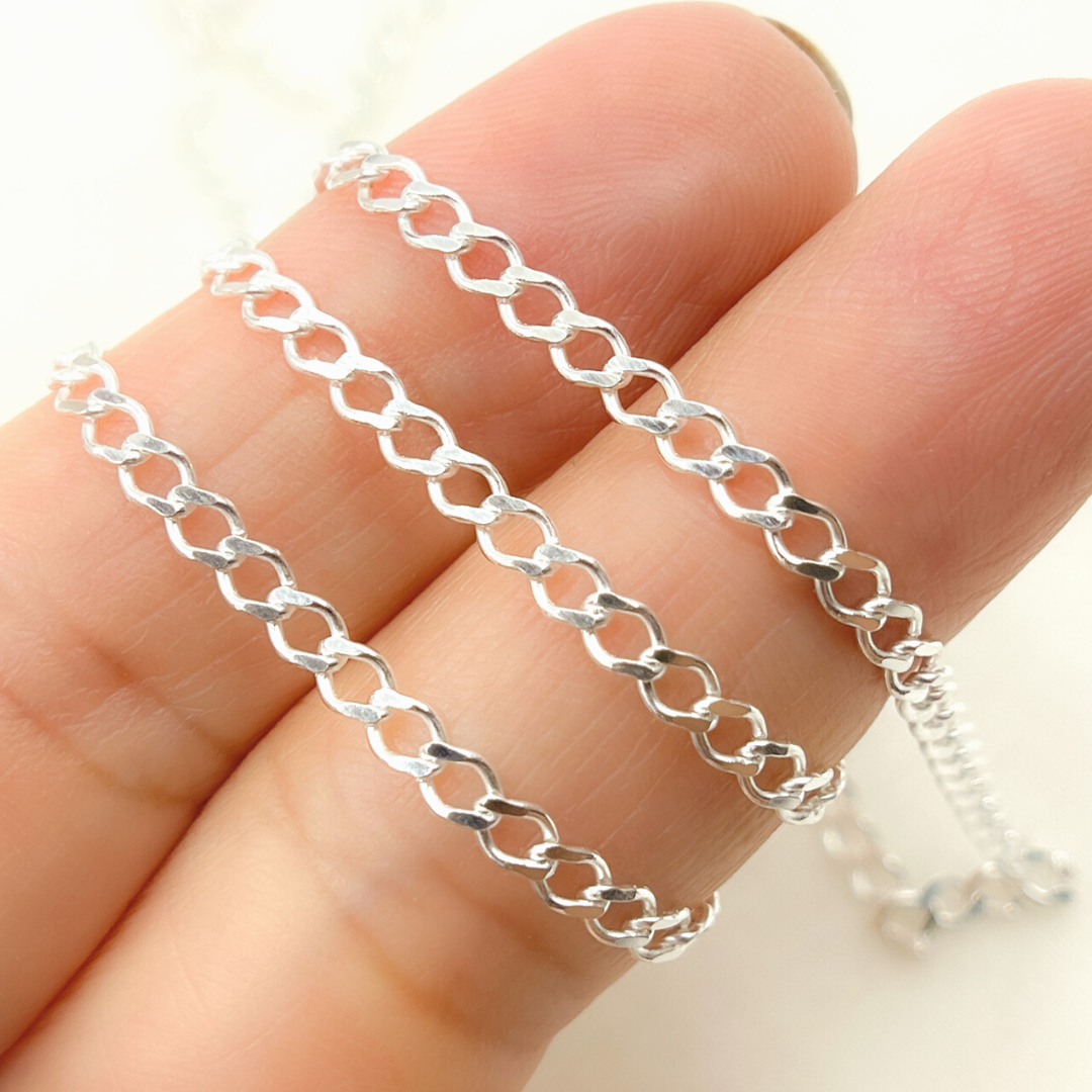Z88SS. Sterling Silver Miami Flat Curb Link Chain