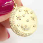 Load image into Gallery viewer, Solid Gold Diamond Round Moon and Stars Charm