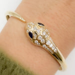 Load image into Gallery viewer, BNL68609BS. 14K Solid Yellow Gold Diamond and Blue Sapphire Snake Bangle