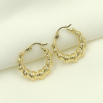 Load image into Gallery viewer, GER145. 14K Hollow Gold Textured Hoop Earrings