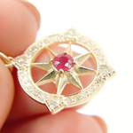 Load image into Gallery viewer, 14K Solid Gold Compass Circle Charm available in Emerald & Ruby. KG108