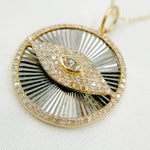 Load image into Gallery viewer, 14K Solid Gold Diamonds and Black Rhodium Sterling Silver Circle Eye Charm. KSG71