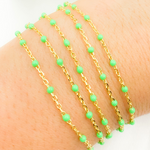 Load image into Gallery viewer, Gold Plated Sterling Silver Enamel Green Color Cable Chain