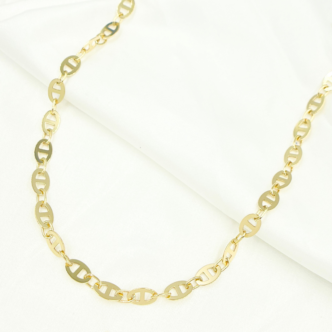 14K Solid Yellow Gold Flat Mariner Link Chain