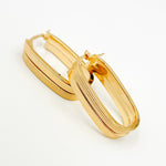 Load image into Gallery viewer, Solid Gold Smooth and Ribbed Rectangular Hollow Hoop Earrings
