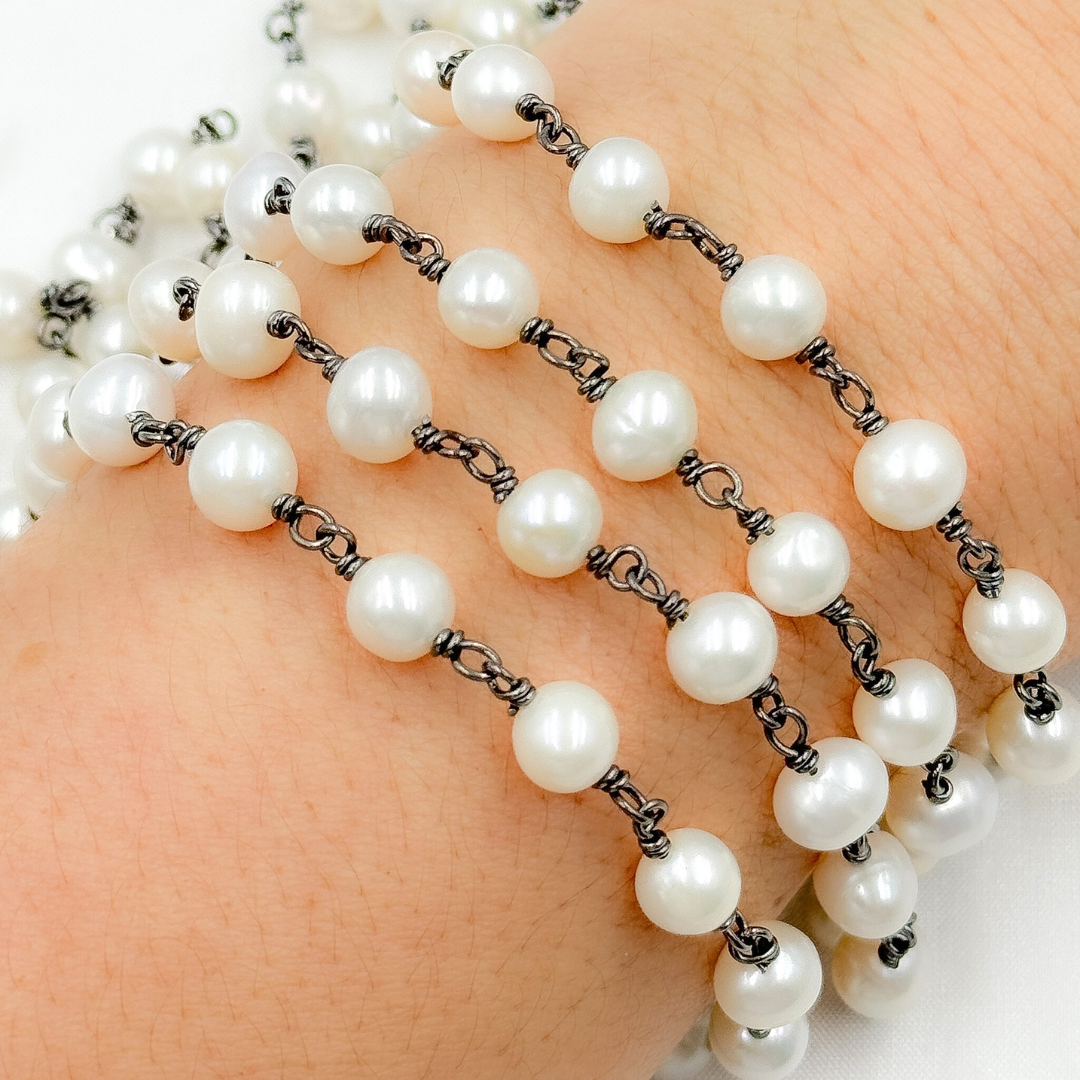 Round White Freshwater Pearl Wire Wrap Chain