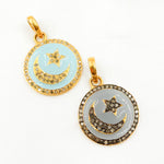 Load image into Gallery viewer, Shop Now Sterling Silver Round Moon and Star Enamel Pendant