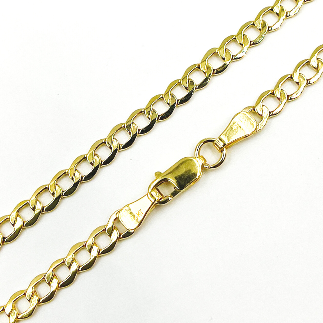 14K Solid Gold Hollow Flat Curb Necklace
