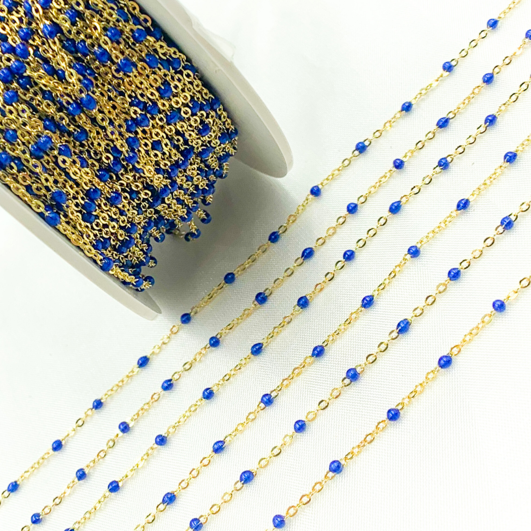 14K Solid Yellow Gold Enamel Navy Blue Color Cable Chain. 30KFBBF14Y