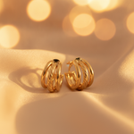 Load image into Gallery viewer, 15850017973. 14K Solid Gold Smooth and Textured Triple Line Hollow Hoop Earrings