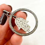Load image into Gallery viewer, Buy Diamond Sterling Silver Round Hamsa Pendant