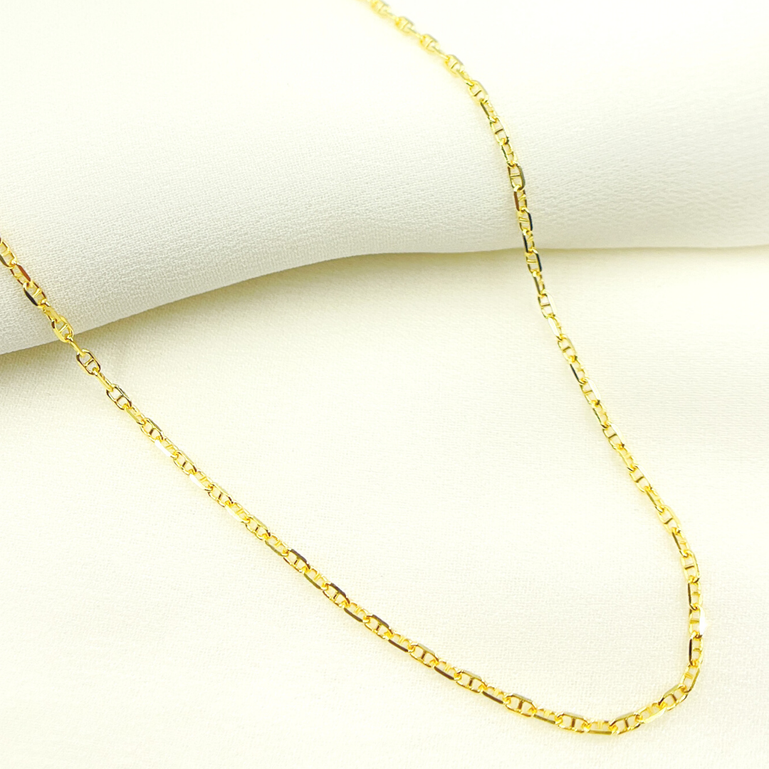 14K Solid Yellow Gold Diamond Cut Marina Link Necklace. 050FLP1T5