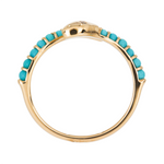 Load image into Gallery viewer, 14K Solid Yellow Gold Diamond and Turquoise Open Snake Ring