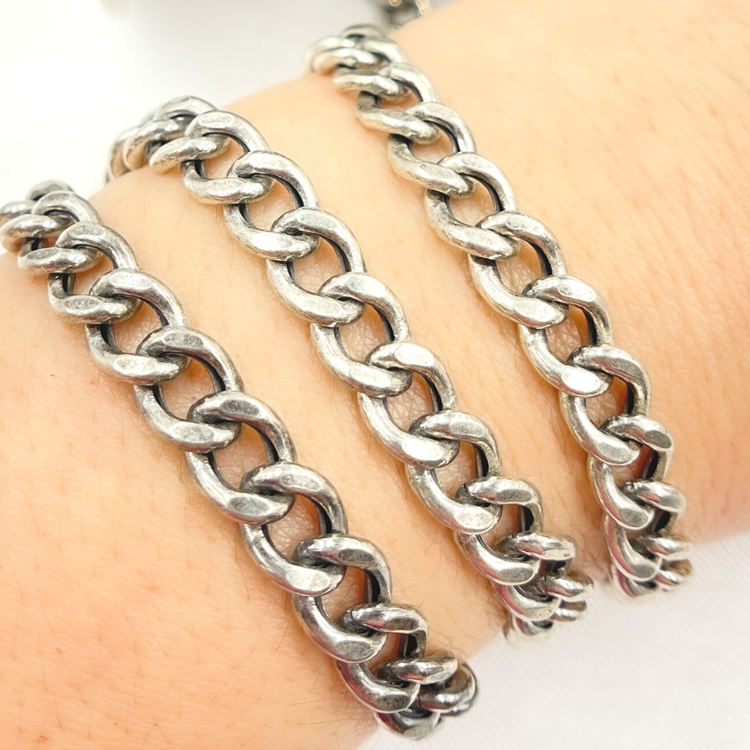V46OX. Oxidized Sterling Silver Hollow Curb Link Chain