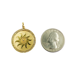 Load image into Gallery viewer, 14K Solid Gold Diamond Circle Charm with Sun in the Center. GDP80