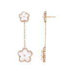 Load image into Gallery viewer, 14K Solid Gold Diamonds Mother of Pearl Flower Dangle Earrings