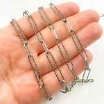 Load image into Gallery viewer, Black Rhodium 925 Sterling Silver Smooth & Diamond Cut Paperclip Chain